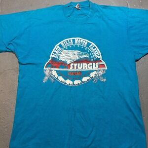 Vintage 1988 Blue Sturgis Tee USA Black Hill Motor Classic Biker Single Stitch L
